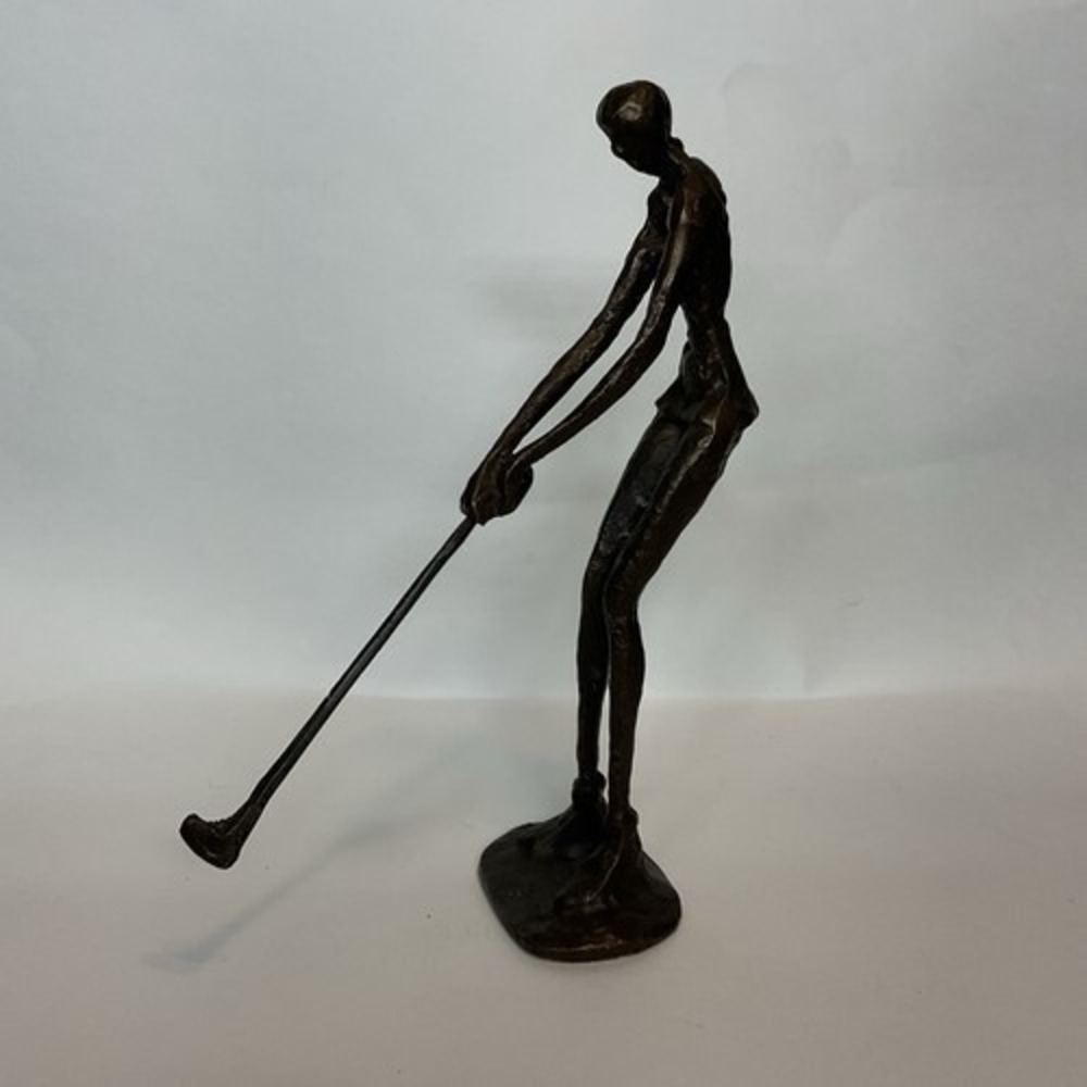 VTG Brutalist Art Golfer Lady/Woman Sculpture Statue Classic 9.5"x8" USA Bronze